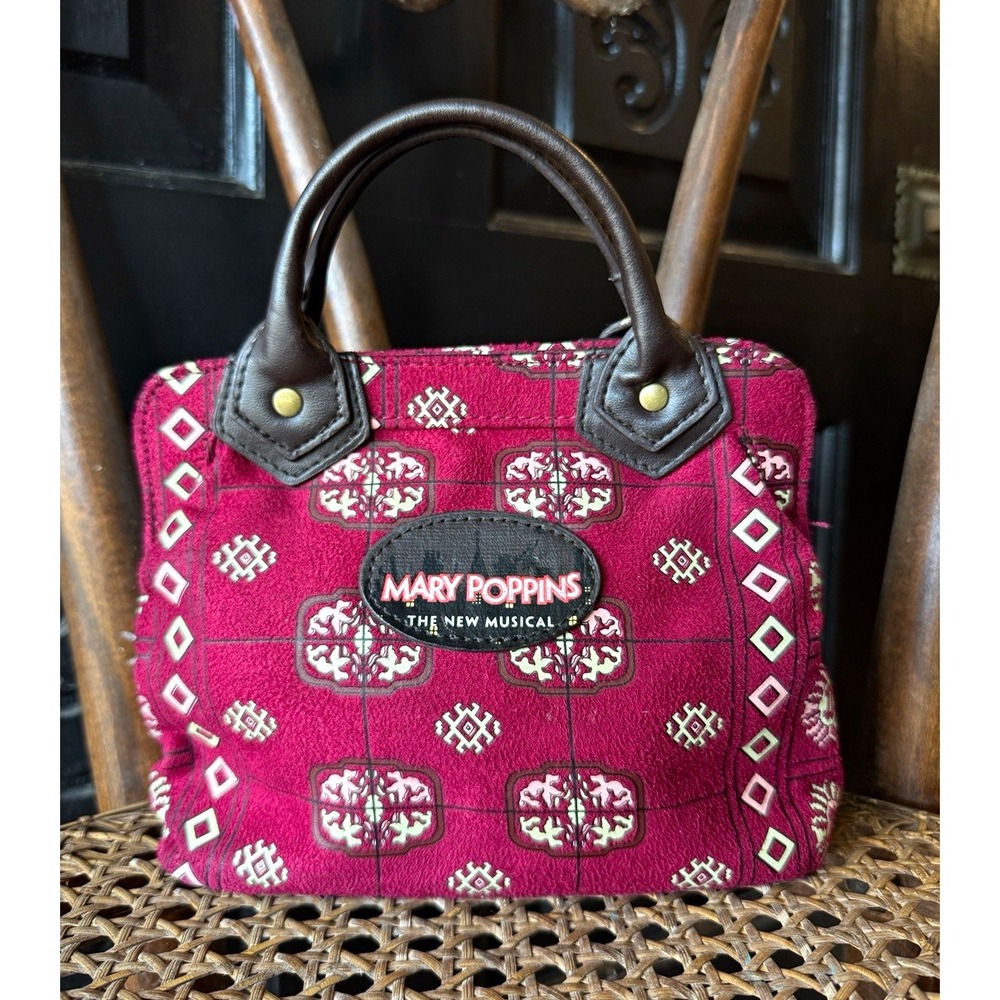 Disney Mary Poppins Musical Burgundy Satchel Zip Top Handle Tapestry Bag